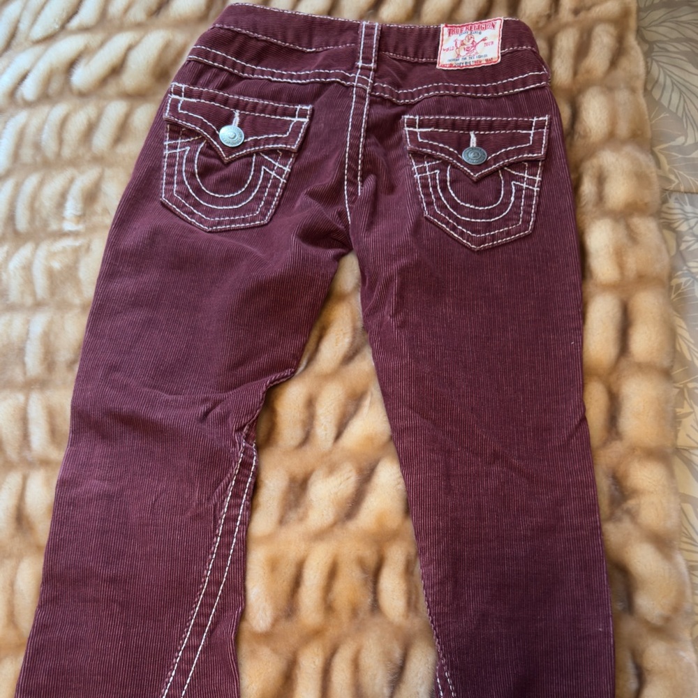Vintage RARE True Religion Burgundy Corduroy Pants with White Stitching